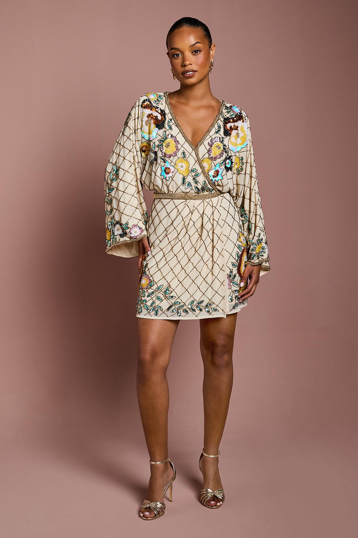 Coast Robe Courte Portefeuille à Ornements Floraux Taille Petite