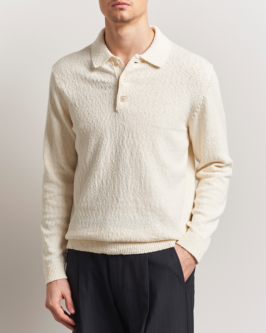 NN07 Randy Knitted Long Sleeve Polo Ecru