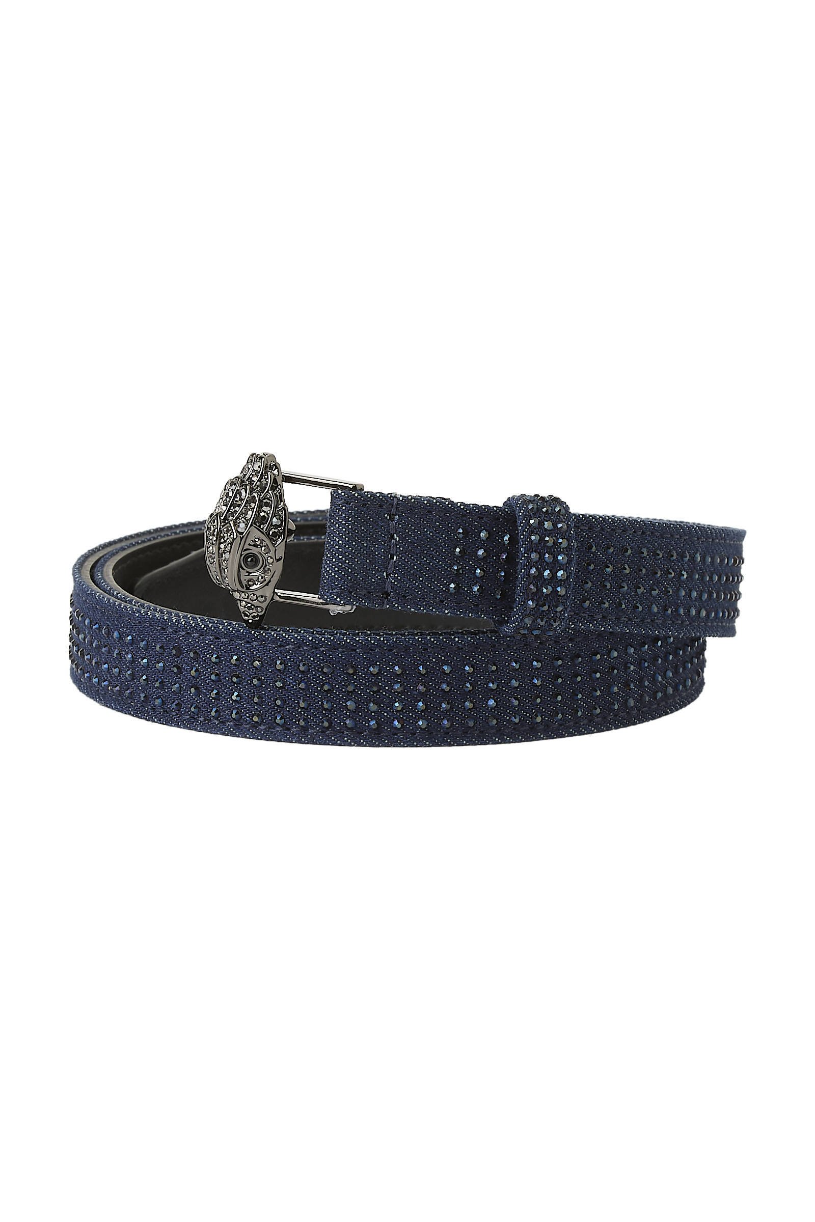 Kurt Geiger denim riem Eagle met strass blauw
