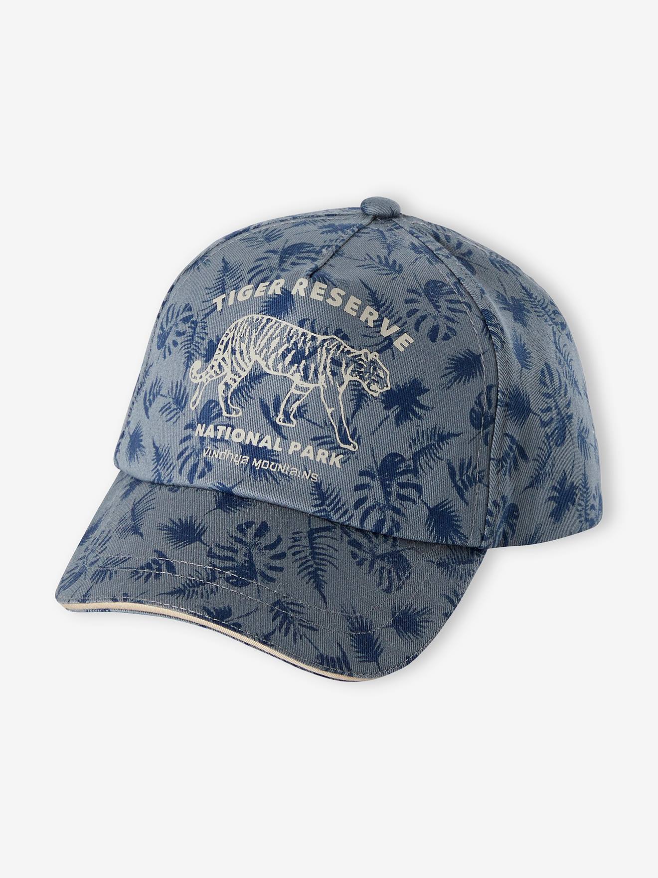 Boné estampado para meninos, tamanho médio, cor azul, certificação Oeko-Tex®.