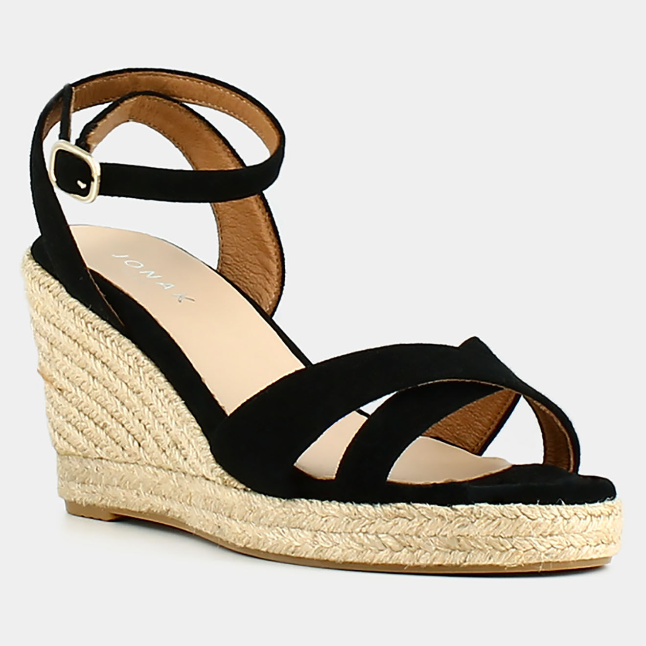 Jonak Espadrilles en Velours de Cuir Sibel noires - Talon 10.5 cm