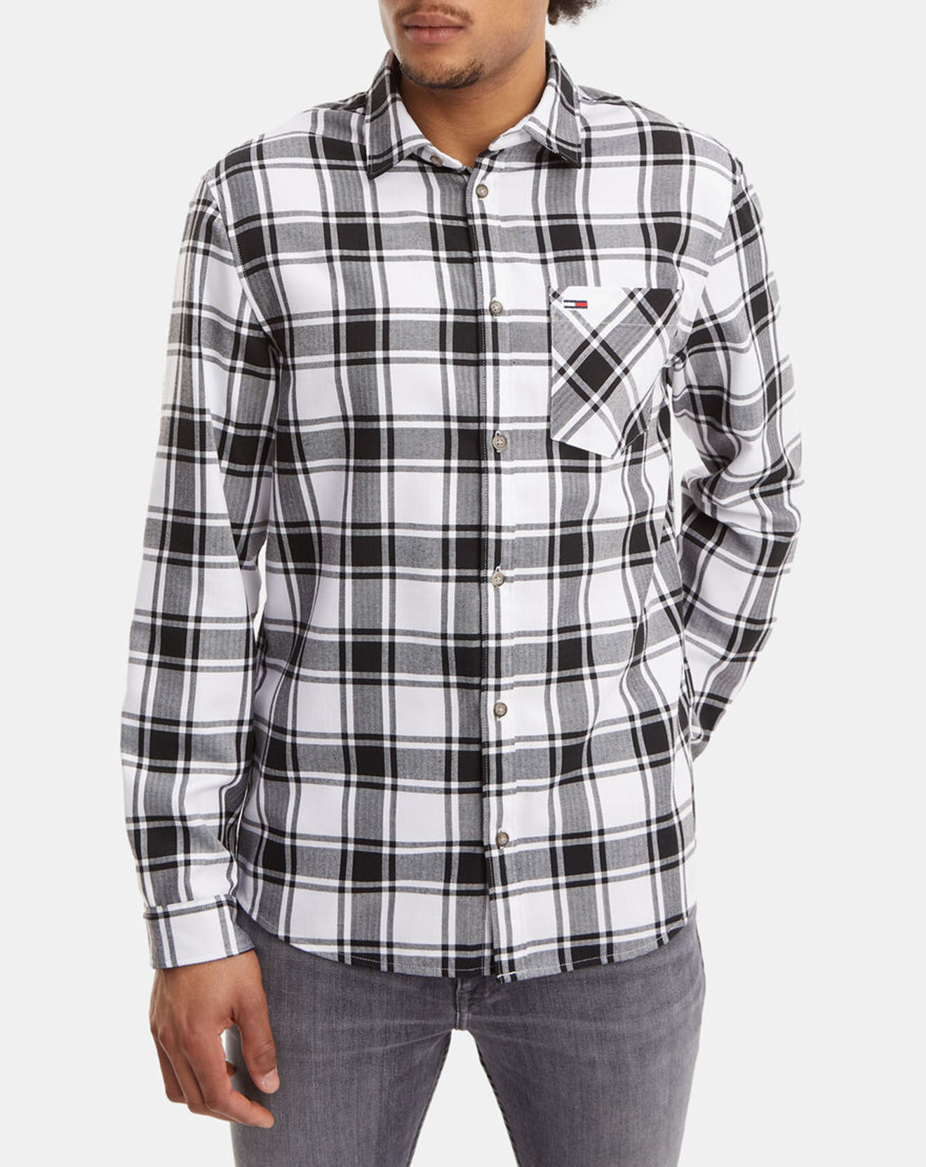 Tommy Jeans Chemise droite en Flanelle à carreaux blanc/noir