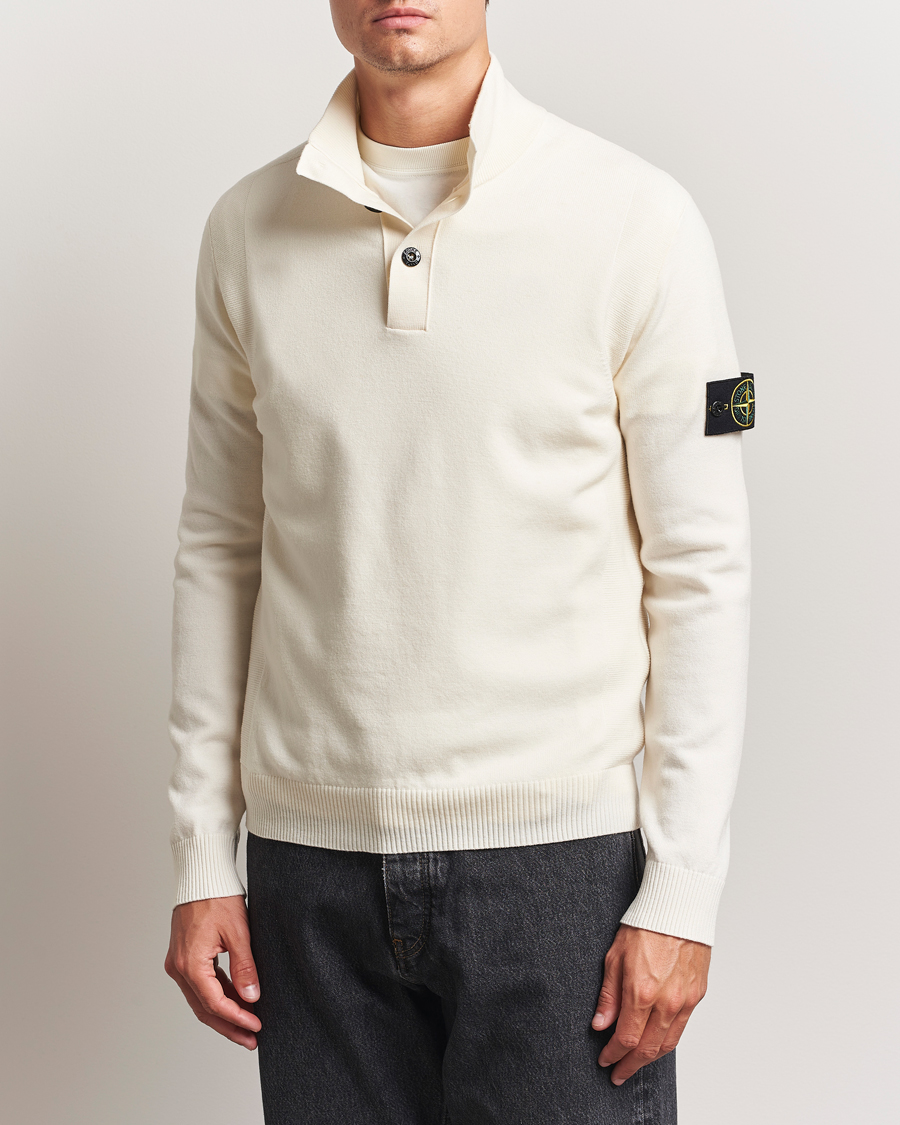 Stone Island Stretch Wool Knitted Half Button Jumper Ivory