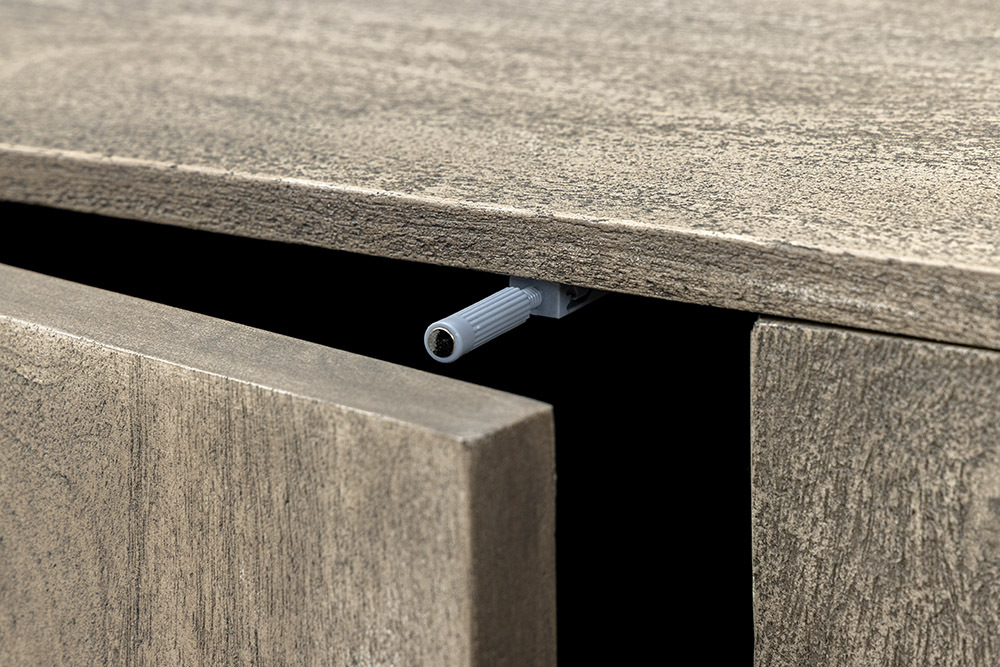 Massivholz TV-Lowboard ART DECO 200cm grau smoked Mangoholz 3D-Front