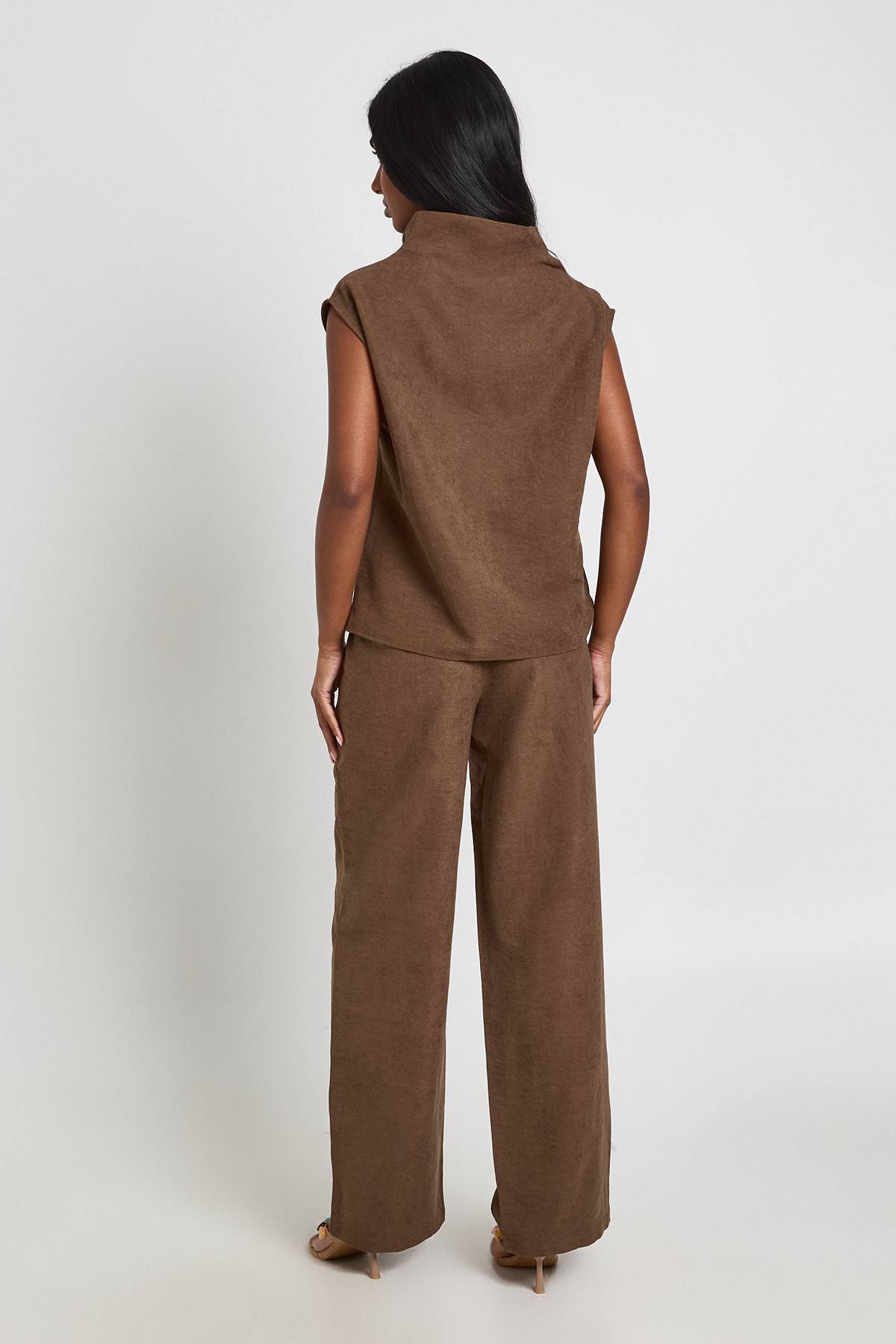 boohoo Ensemble Coordonné Jambes Larges Drapé Col Bénitier Effet Pêche