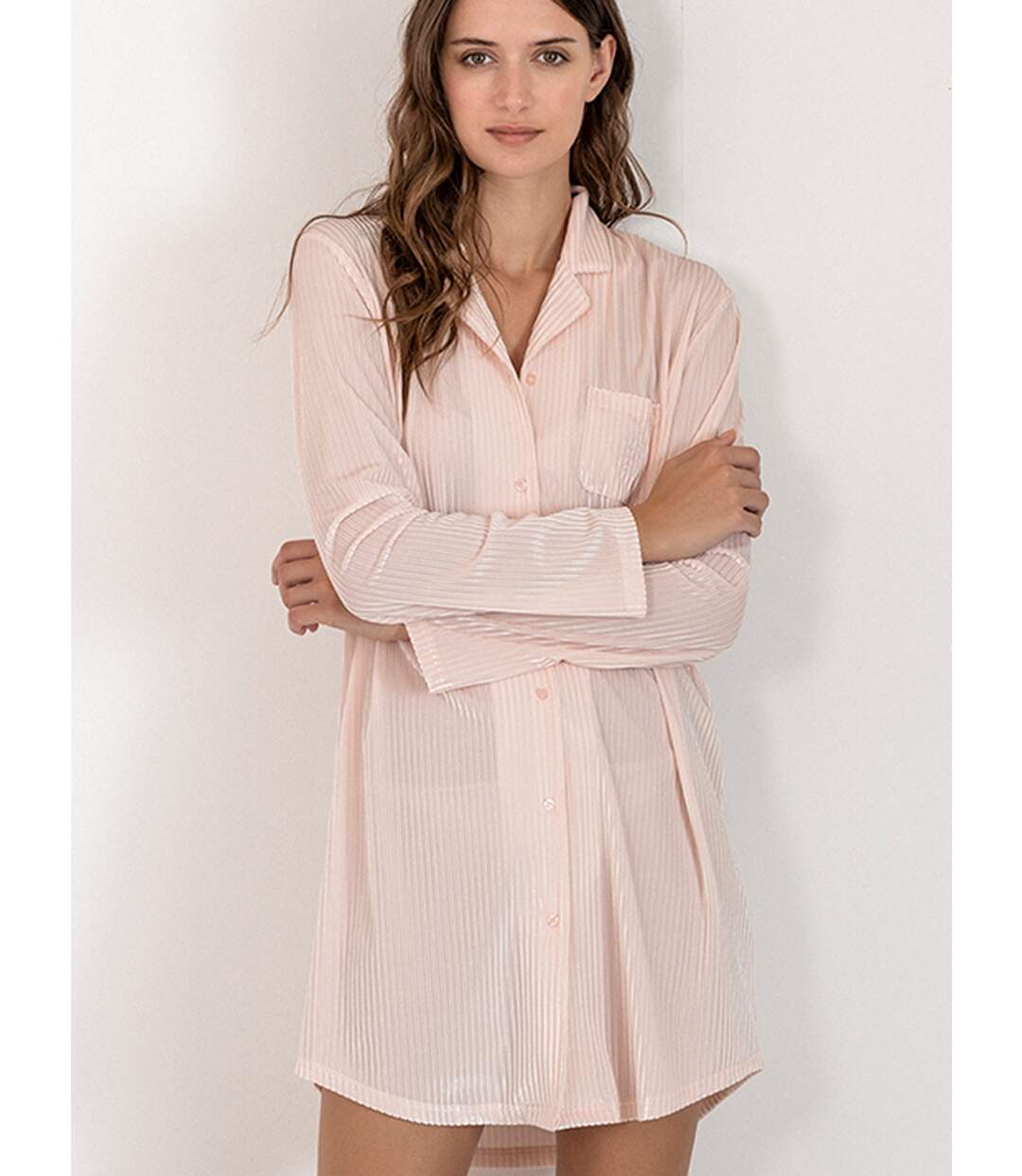 Chemise de nuit manches longues Elegant Stripes Admas