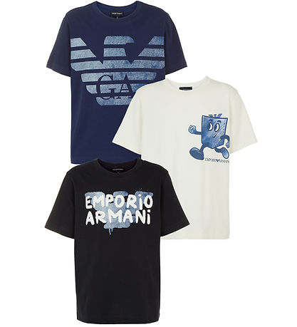 Emporio Armani T-shirts - 3er-Pack - Blau/Weiß/Navy m. Print