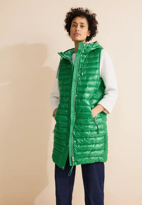 Long Kapuzen Steppweste - arty green