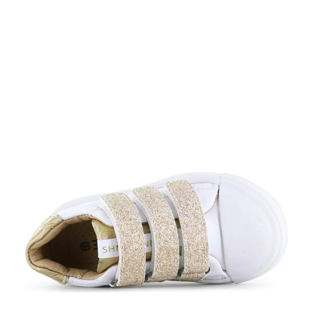 Shoesme leren sneakers wit/goud met glitters