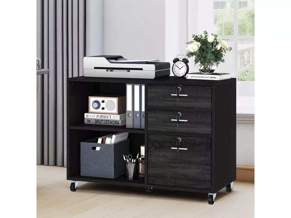 YITAHOME Classeur Latéral, Bois, Noir et Gris, 89 x 40 x 65cm