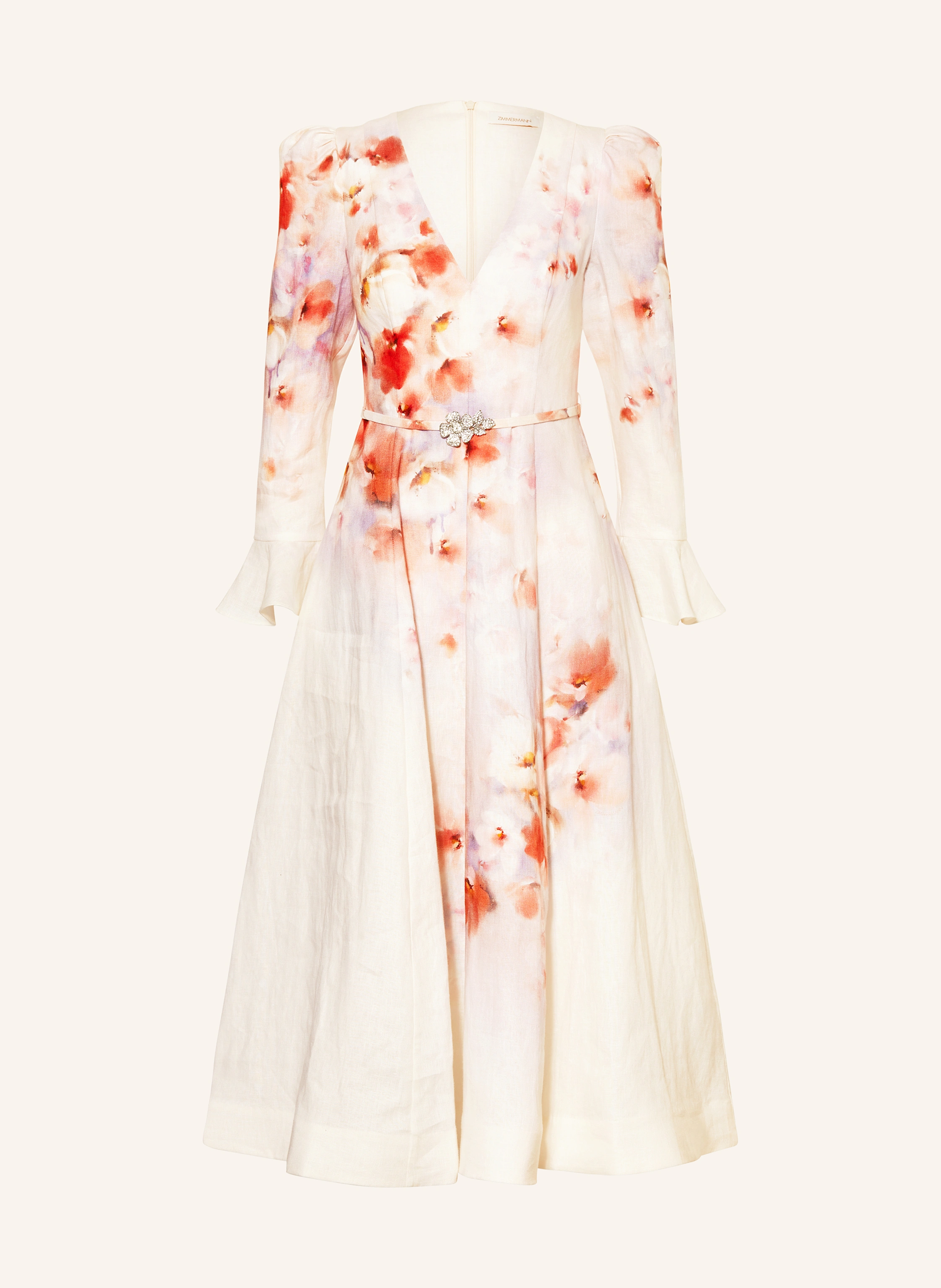 ZIMMERMANN Leinenkleid mit Volants und Schmucksteinen