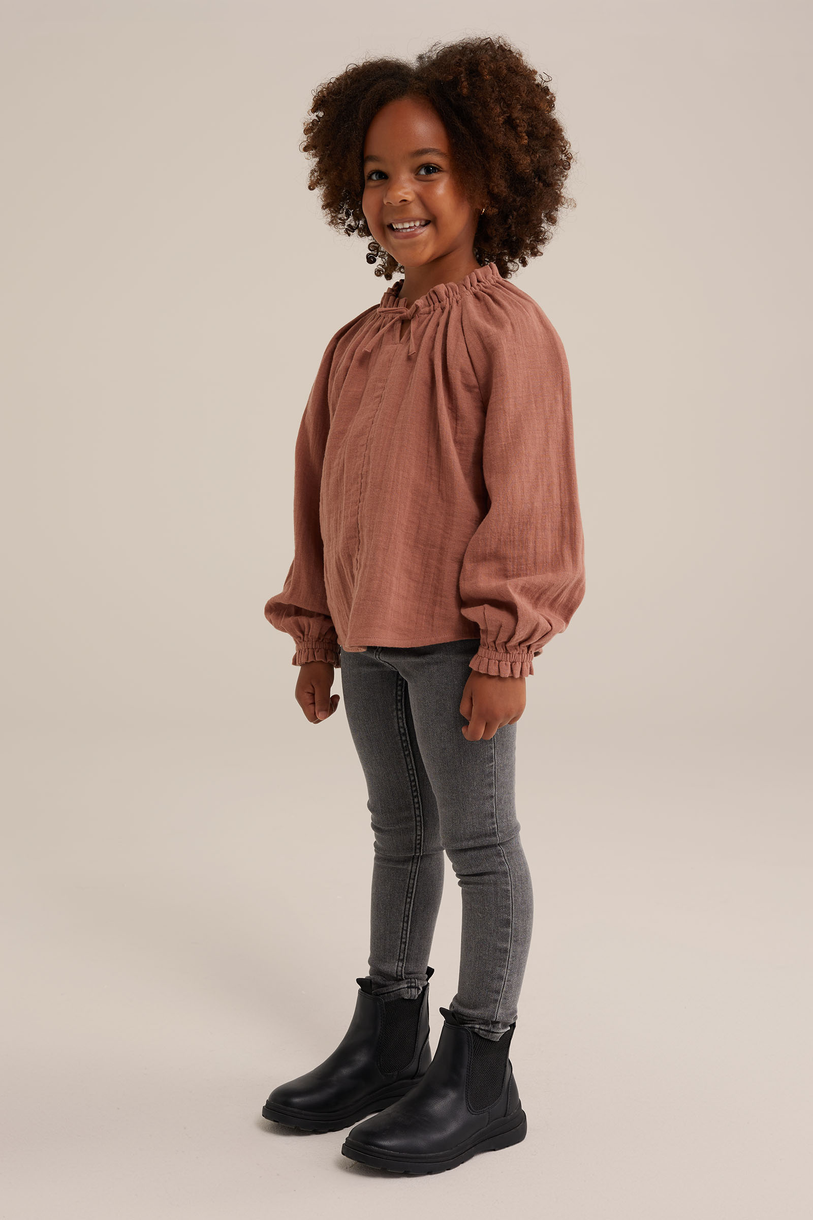 Meisjes katoenen blouse WE Fashion Bruin