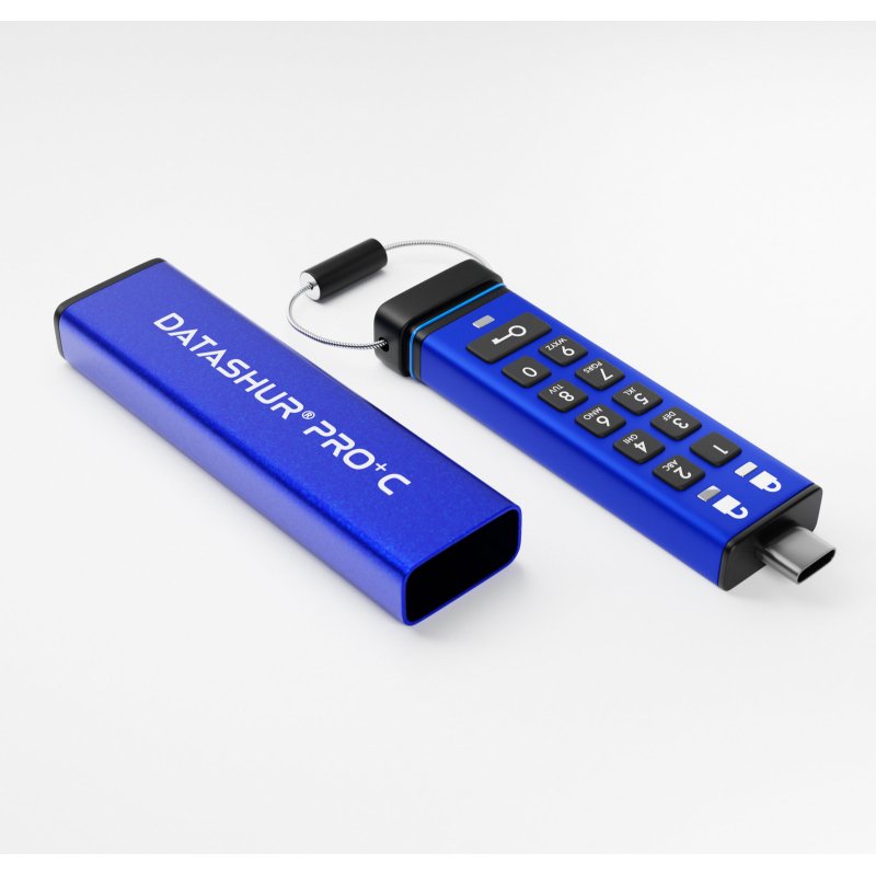 iStorage datAshur PRO+C 128GB | Secure USB Type-C Memory Stick | FIPS 140-3 Level 3 pending | PIN protected | Type C-A adapter included.