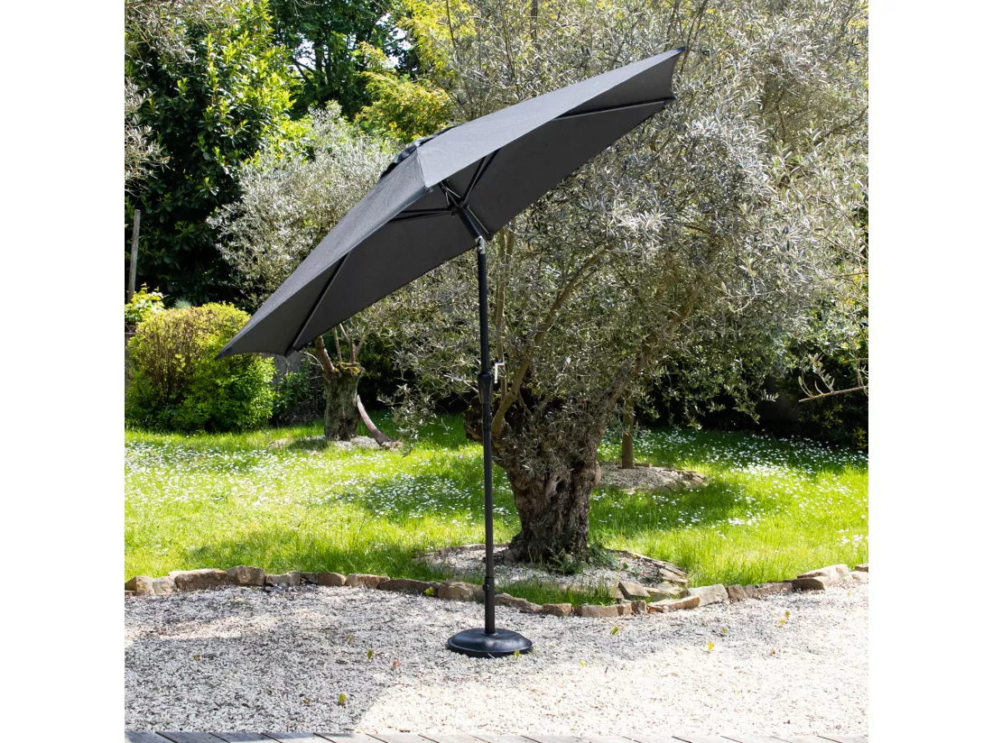 Parasol droit HAPUNA rond 3,30m de diamètre gris - HAPPY GARDEN