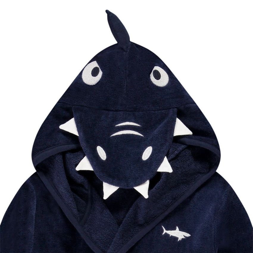 Peignoir éponge à capuche ludique requin pour garçon - Bleu marine