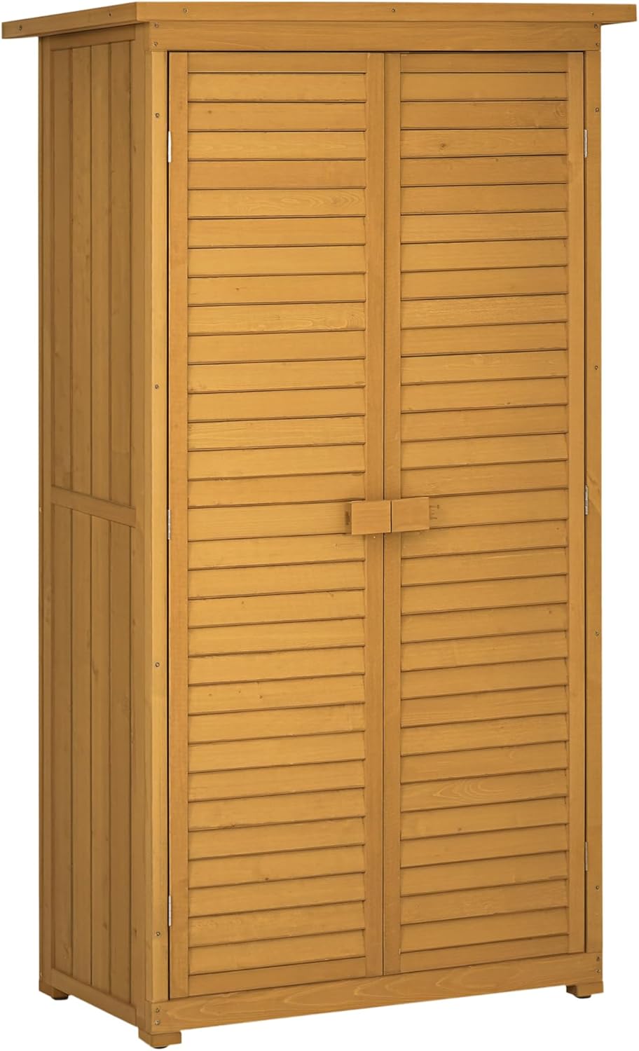 Outsunny Gartenschrank Holz, Geräteschuppen wetterfest 87x46,5x160cm, Gerätehaus mit Tür, Pultdach, Böden, Geräteschrank, Gartenhaus Werkzeugschrank Gartenschuppen für Garten, Terrasse, Natur
