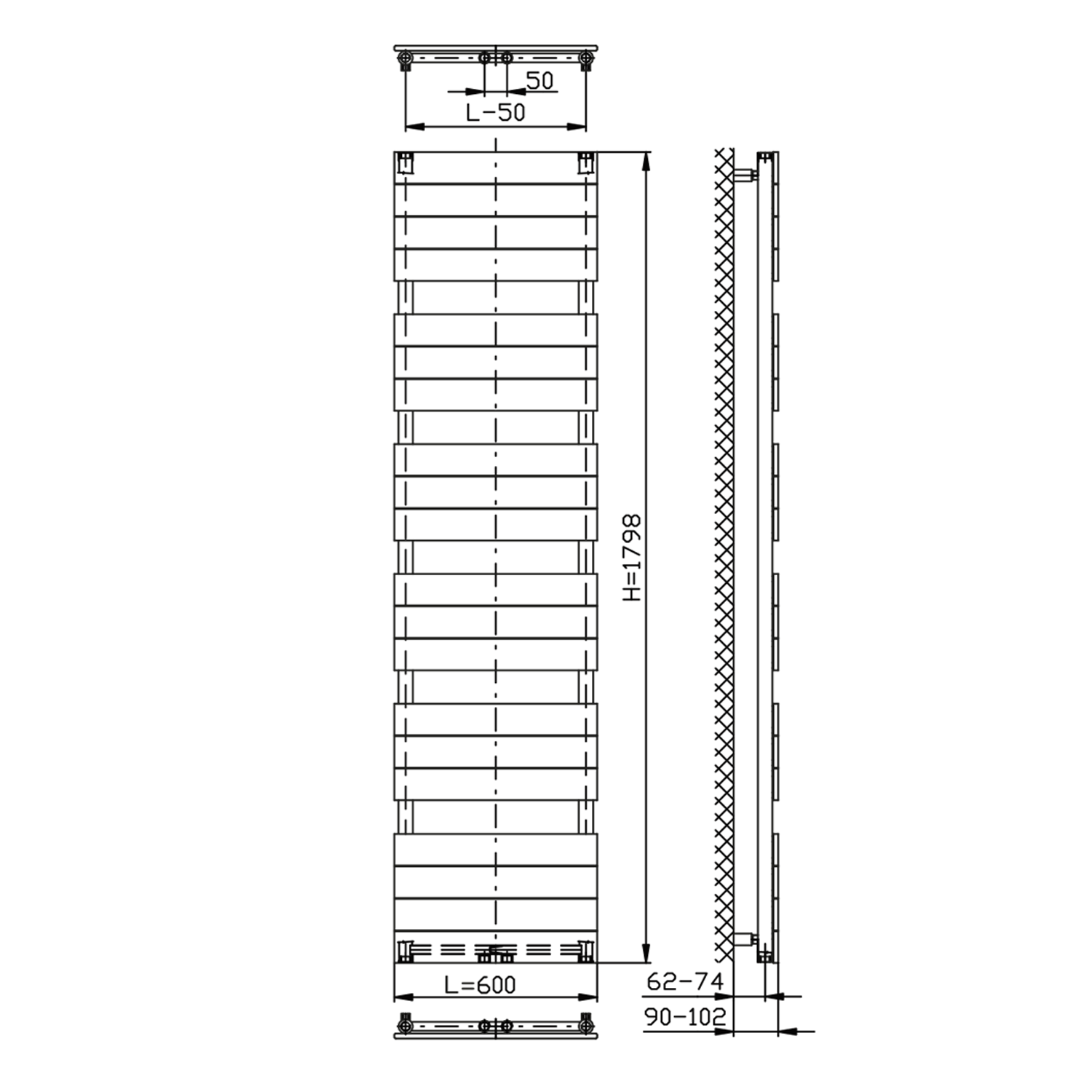 Sapho Bondi radiator antraciet 60x179cm 965W