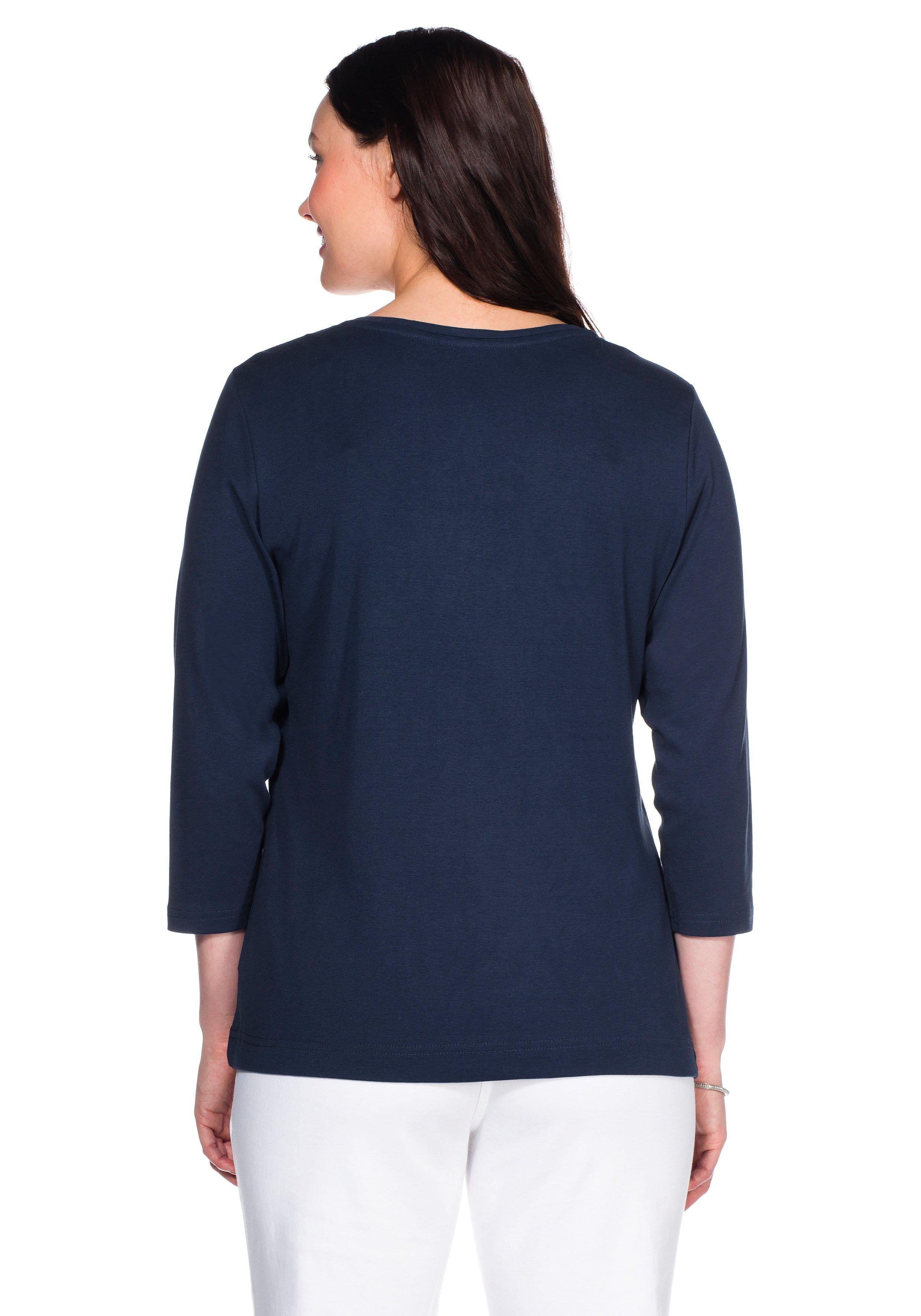 Shirt mit 3/4-Arm und V-Ausschnitt, in Rippqualität
