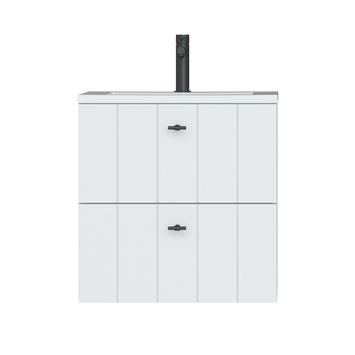 Tiger Maryport Badkamermeubelset 60 cm Mat wit met wit glanzende polybeton wastafel en matzwarte grepen