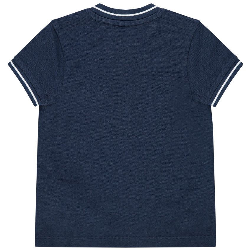 Polo manches courtes en coton bio à rayure contrastée - Bleu marine