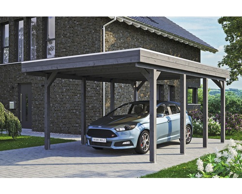 SKAN HOLZ Friesland enkele carport inclusief aluminium dakpanelen en H-paalankers, 397 x 555 cm, grijs