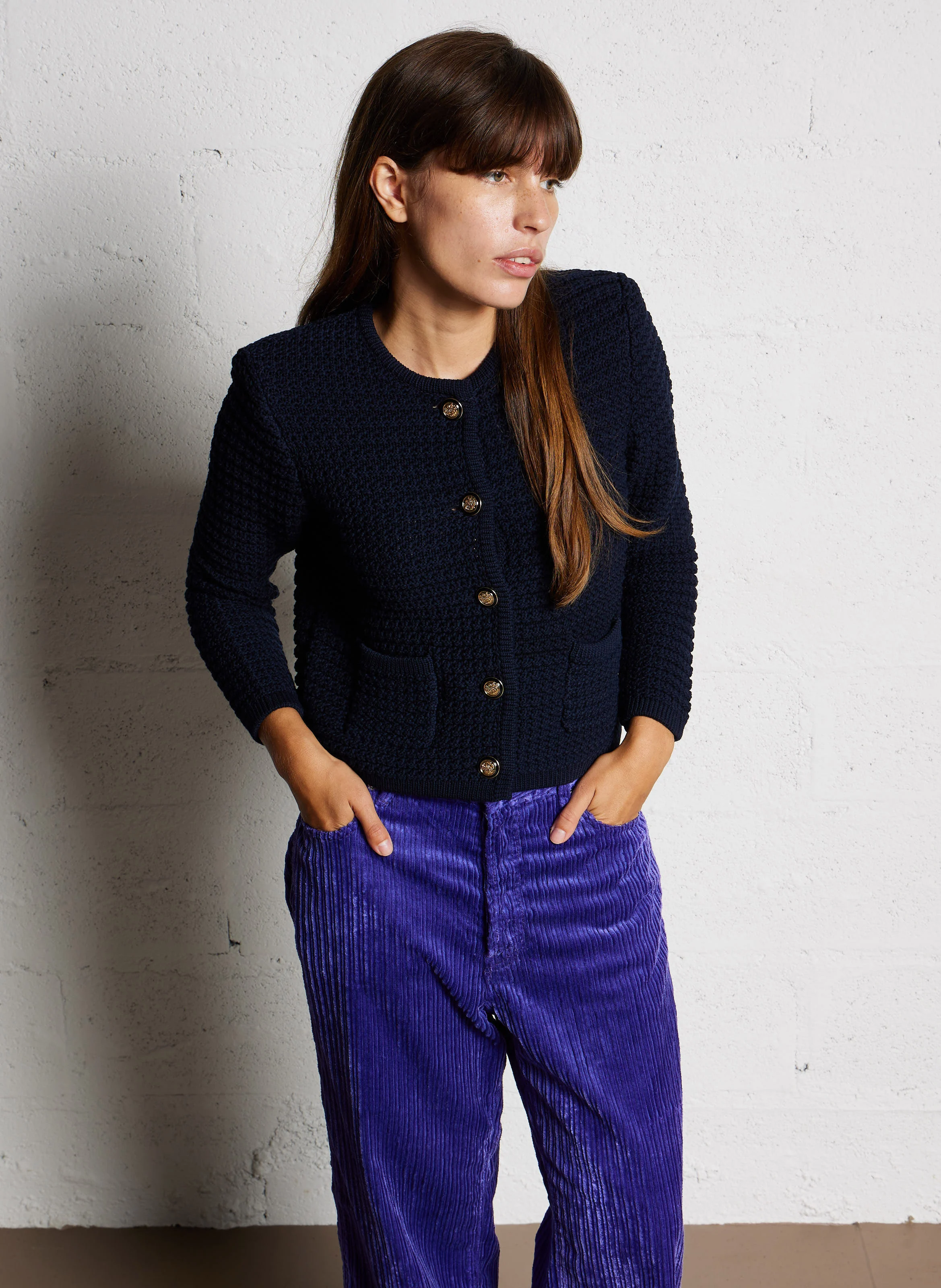 GASPARD - Gilet droit col rond en coton mélangé | Bleu