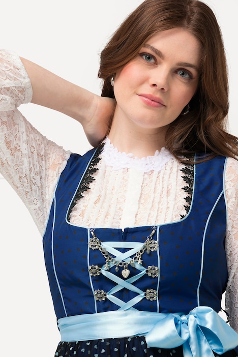 Dirndl, Herzen, Zierkette, Carree-Ausschnitt, ärmellos