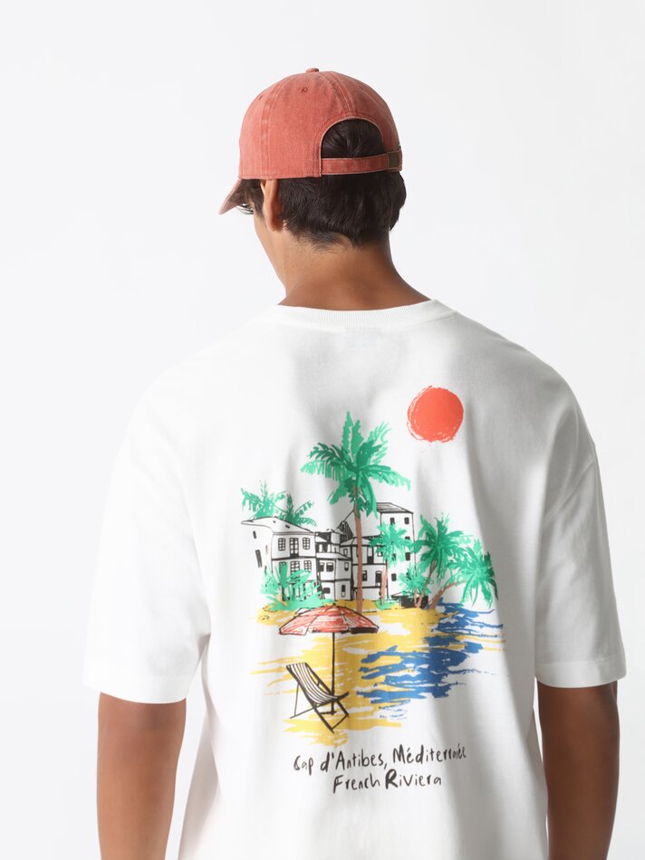 Camiseta Piqué com Estampa Frente e Verso - Branca