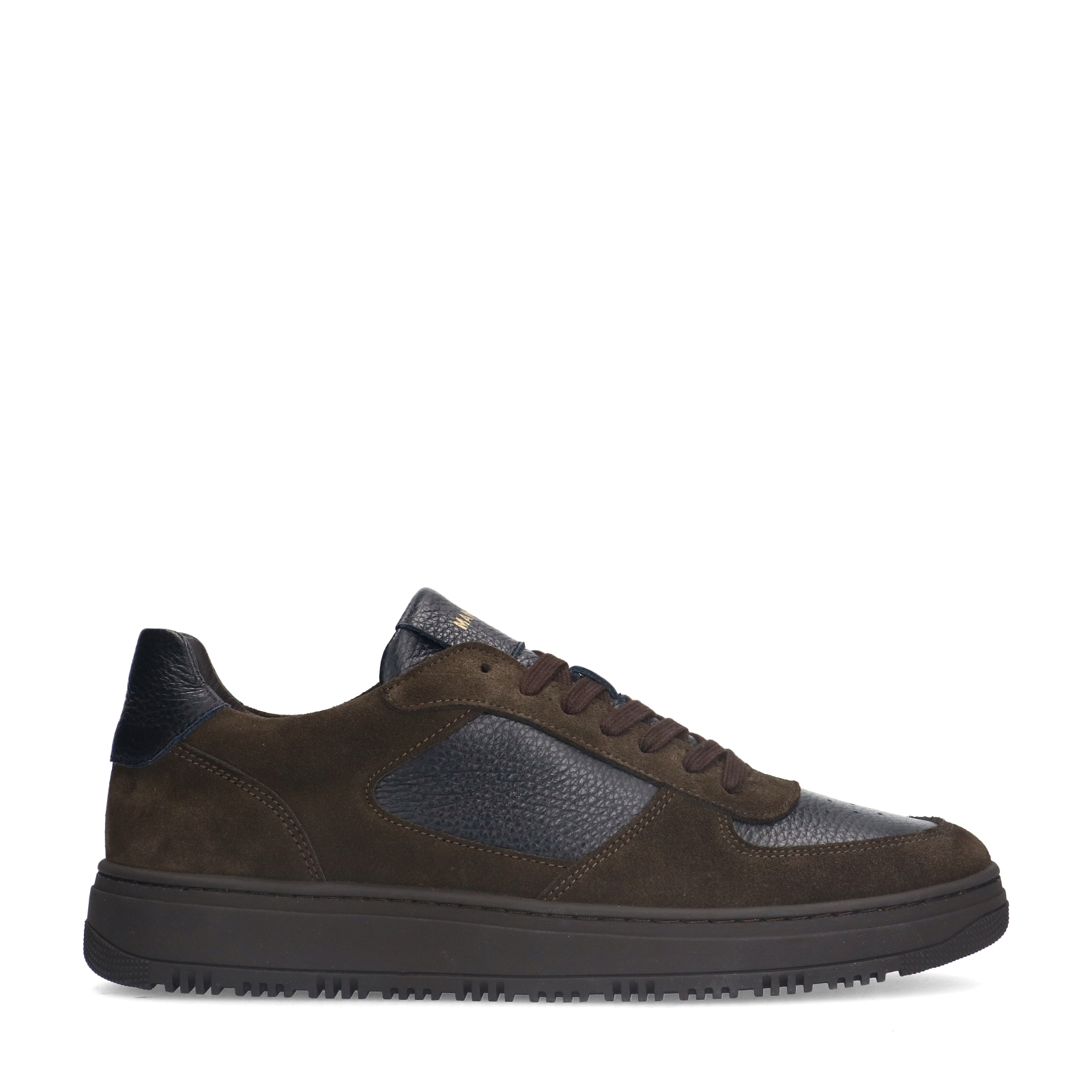 Donkerbruine leren sneakers met suède details