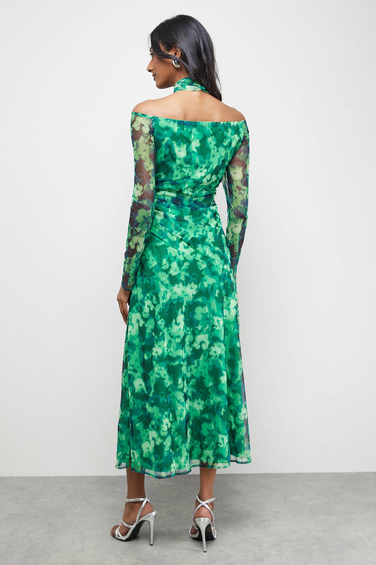 Warehouse Robe Midi en Maille Imprimée à Détail Torsadé