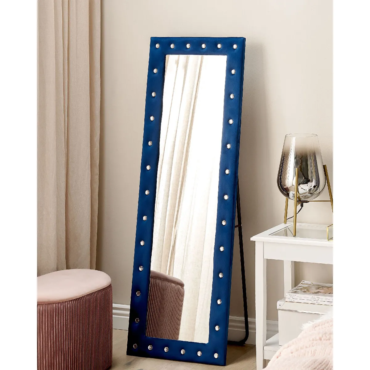 Beliani Ansouis Miroir sur pied - Velours Bleu marine