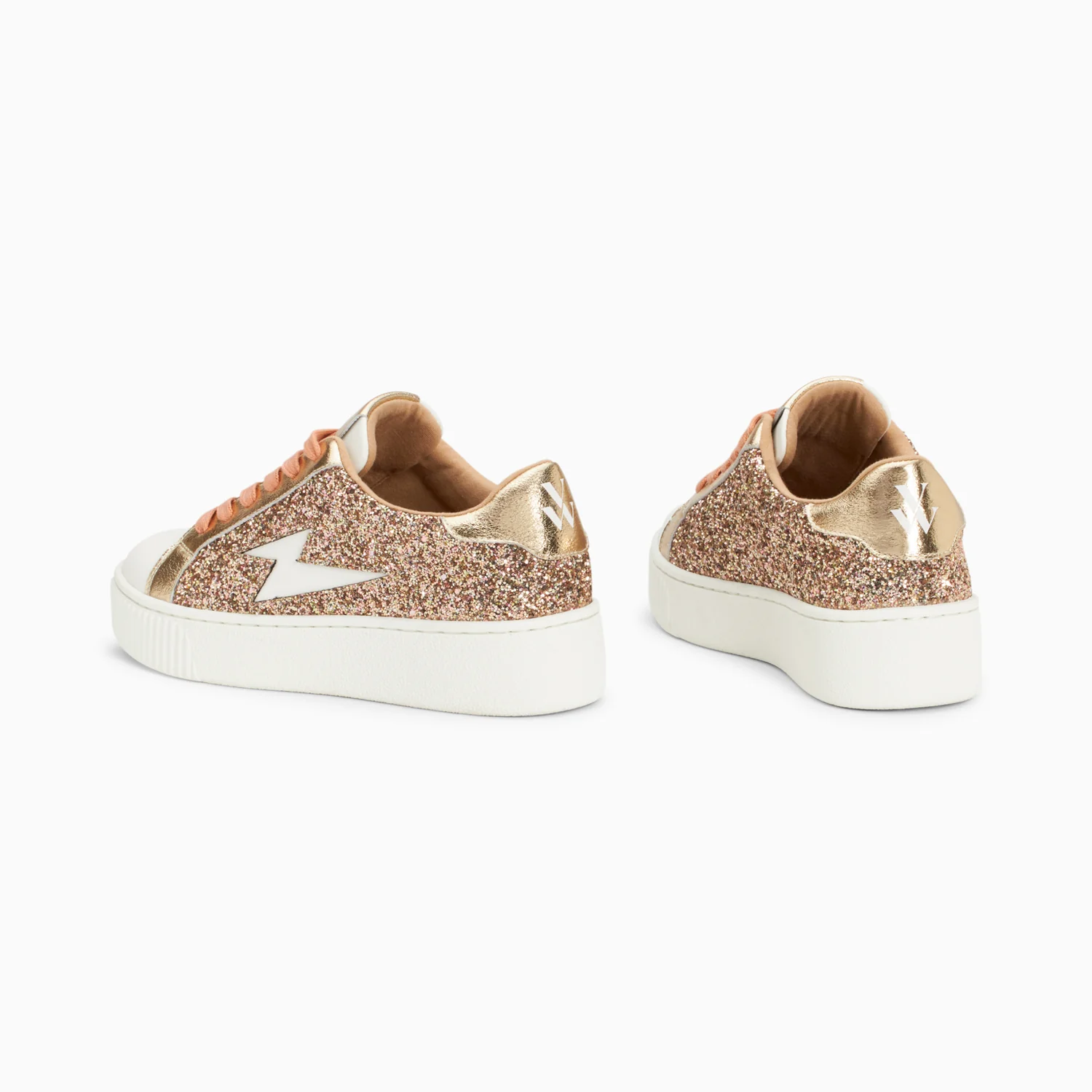 Sneakers-Baskets éclair Elise rose gold pailleté à lacets