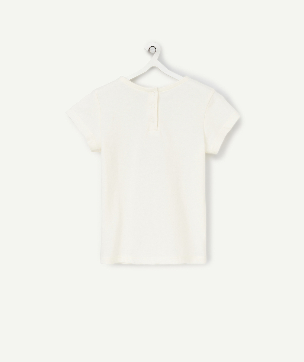T-SHIRT BÉBÉ FILLE EN COTON BIO ÉCRU MOTIF GRENOUILLE