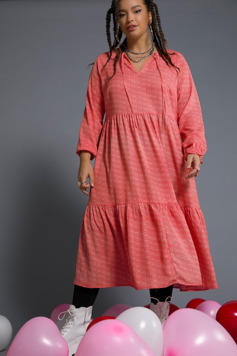 Midikleid, A-Line, Rundhals, Langarm, Minimal Herzen Print