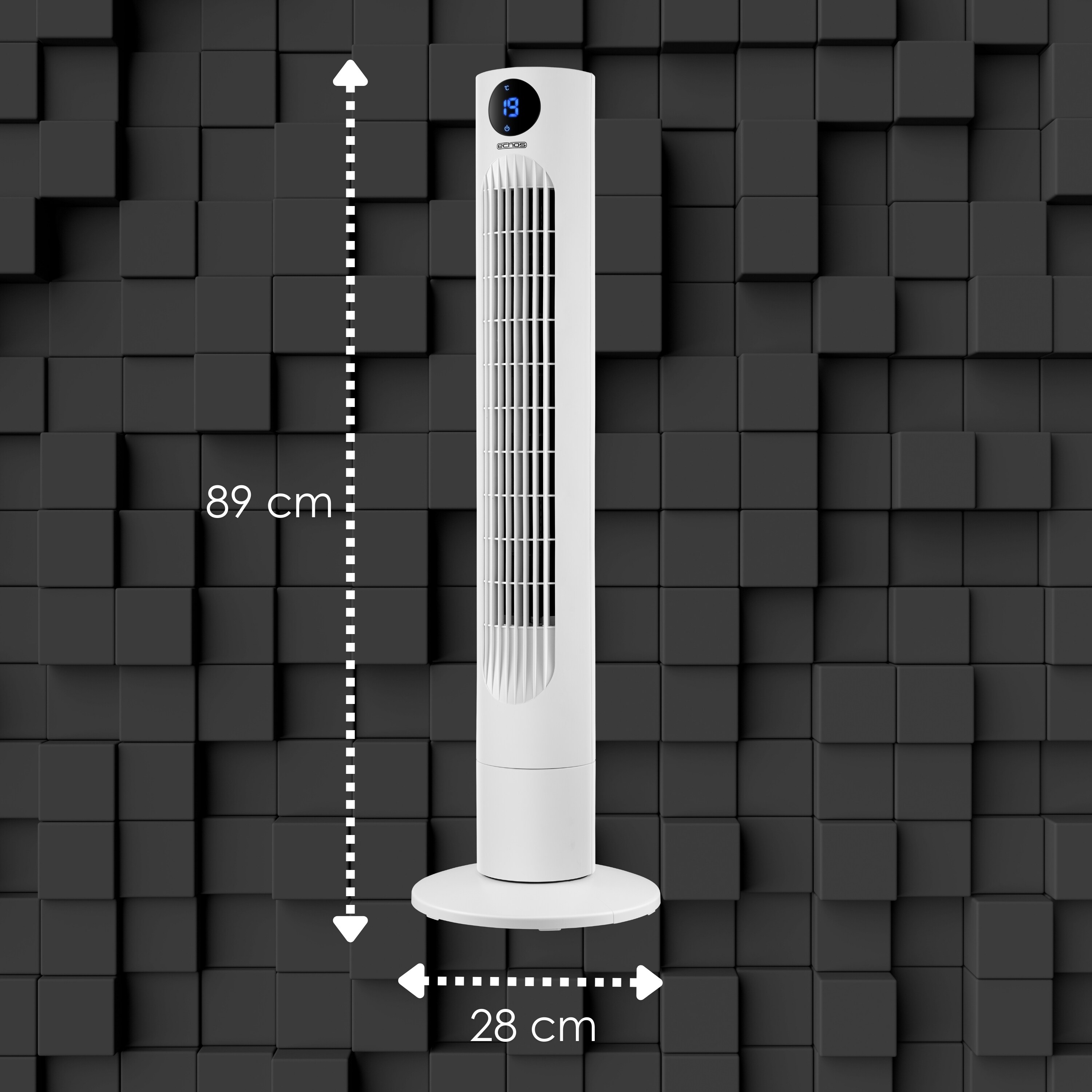 Echos Turmventilator m. Fernbedienung 3 Stufen Timer 60W LED-Anzeige