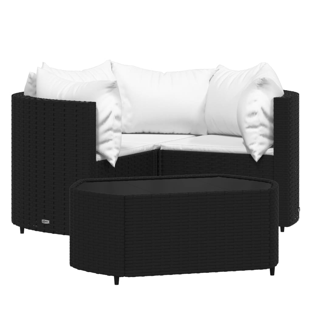 Salon de jardin meuble d'extérieur ensemble de mobilier 4 pièces avec coussins noir résine tressée