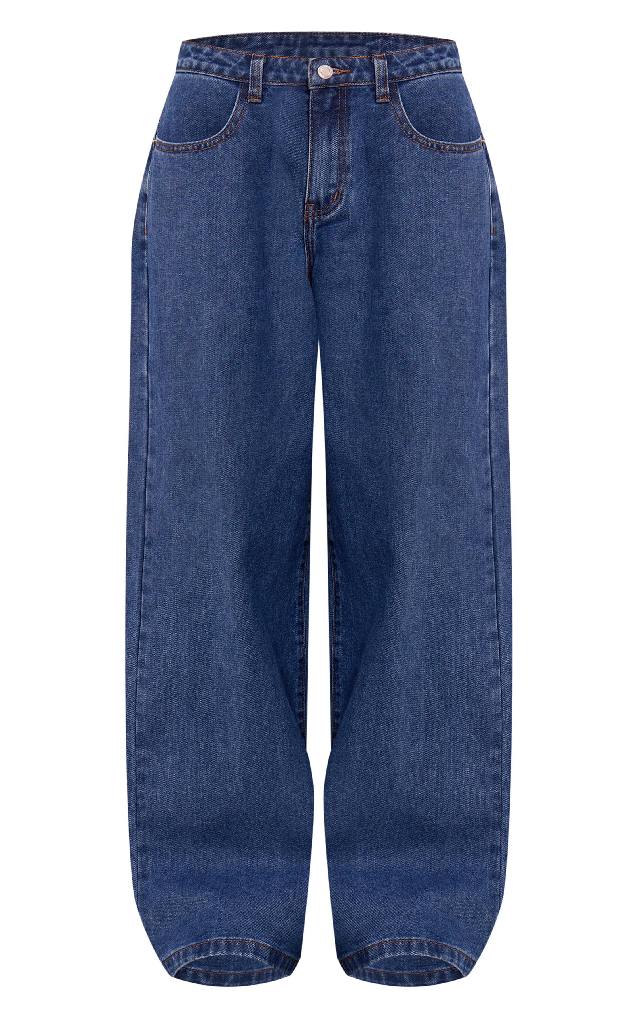 Bleu Foncé Jean Large Taille Mi-haute