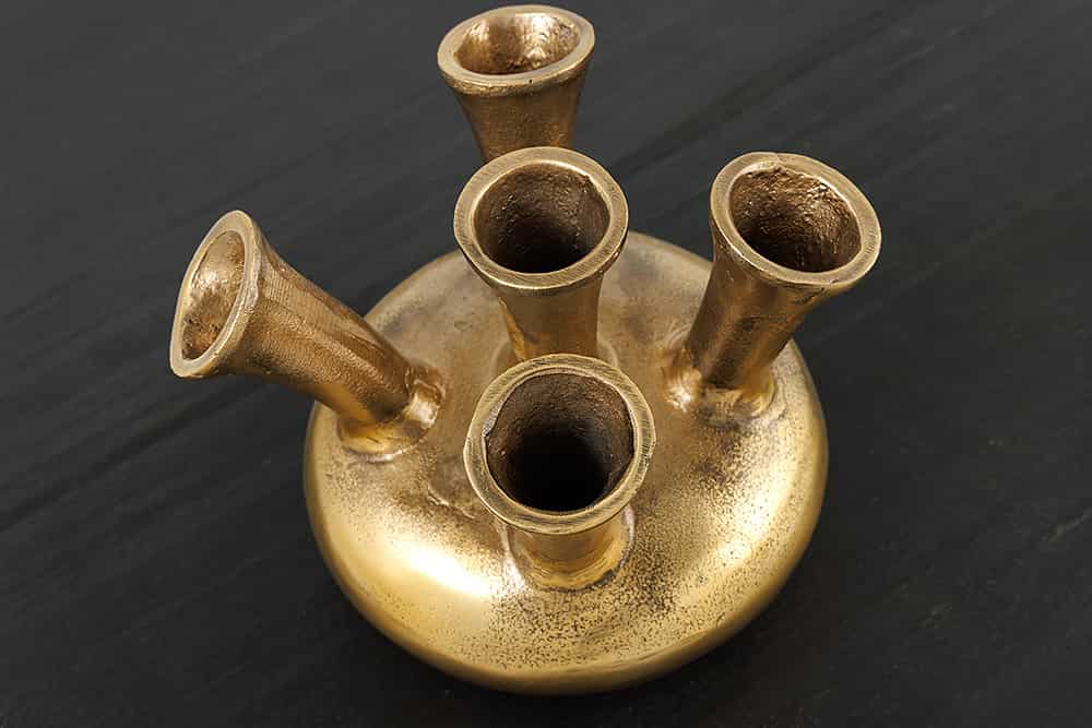 Handgefertigte Vase KIYA 25cm gold mit fünf Öffnungen Blumenvase