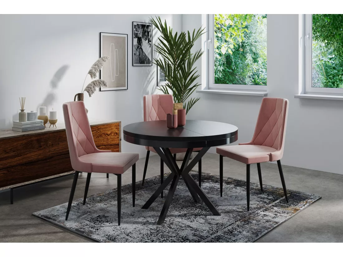 Table à Manger Extensible Ronde - Table Style Loft Avec Pieds En Métal - 100 à 180 Cm - Table Ronde Style Industriel Pour Le Salon - Compacte - Noir - 100 Cm
