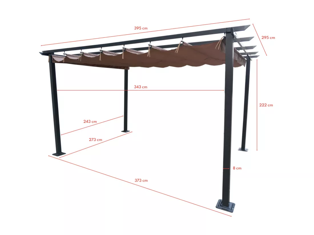 Tonnelle/Pergola en aluminium 3x4m toile coulissante rétractable - anthracite taupe - HAVANA