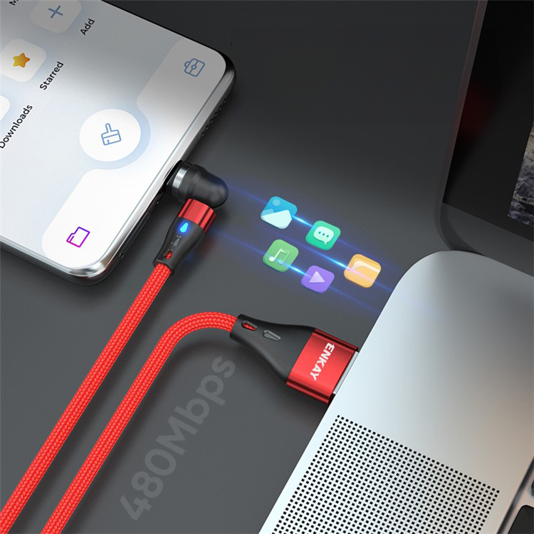 (1m) 3A 3in1 USB A auf USB C / Micro USB / Lightning Ladekabel Magnetisches Nylon 180° Datenkabel mit LED - Grün