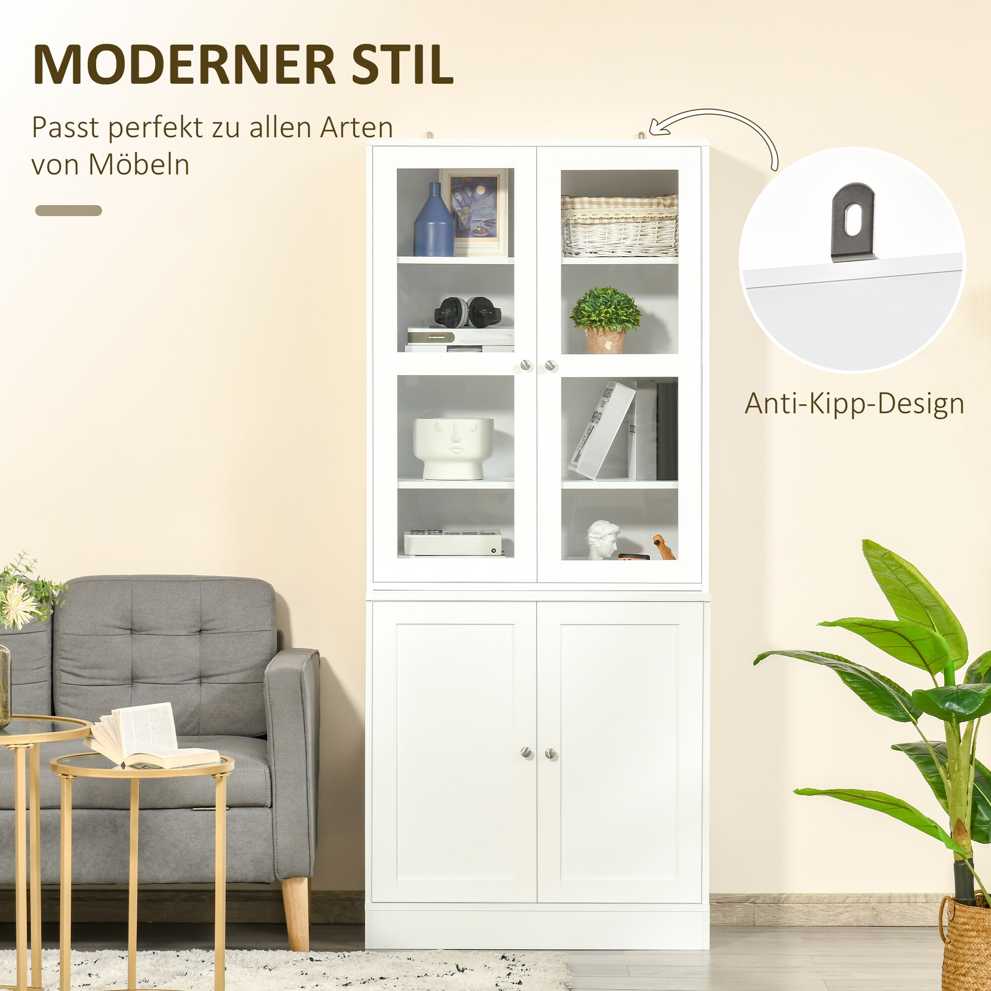 HOMCOM Bücherschrank mit verstellbaren Böden weiß 76Lx 40B x 178,5H cm