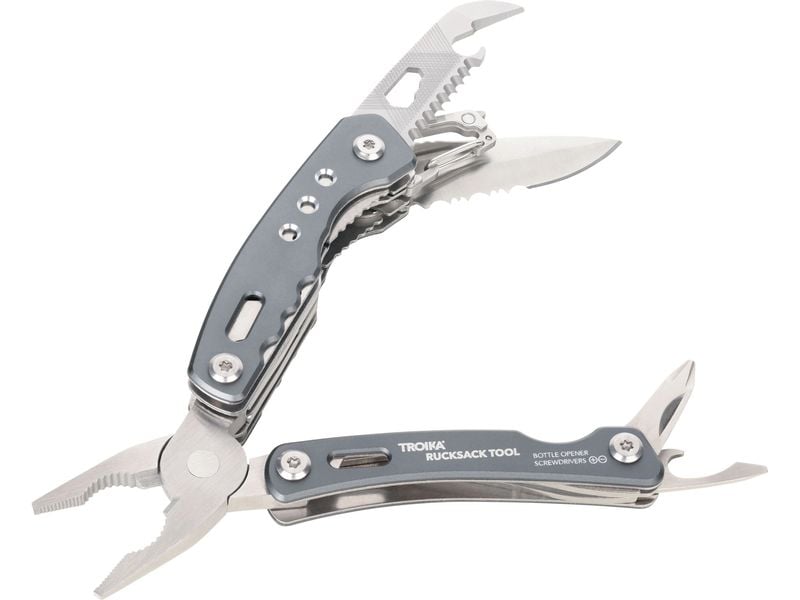 Troika Taschenmesser Rucksack Tool mit 15 Funktionen, Grau Multifunktions-Werkzeug