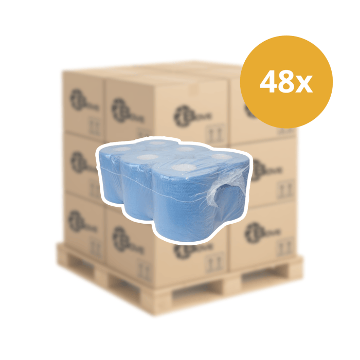 Pallet 6st Midi rollen poets papier blauw 2laags 150m 400vel geperforeerd BOVE Pallet afname (8308000P)