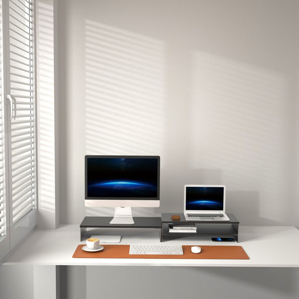 (50x10cm) Holz / Alu Betttisch Schreibtisch Ständer Halterung für Apple iMac / Macbook / Laptop / PC-Monitore - Schwarz