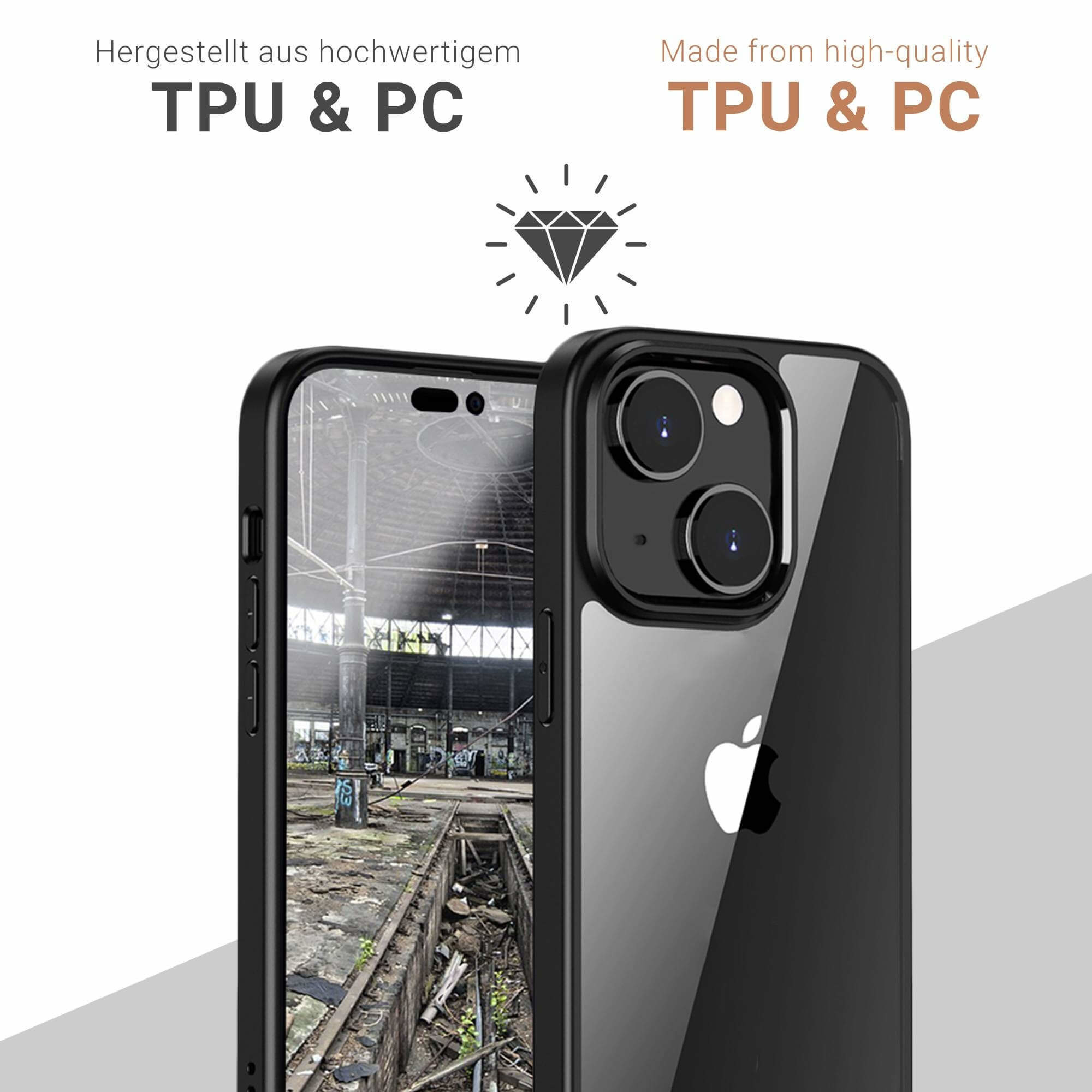 iPhone 14 Hybrid Hülle TPU Bumper   Acryl Rückseite Pankow Hybrid (10922) - Schwarz/Transparent