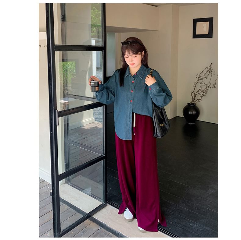 Tripoly - Plus-size broek met trekkoord in de taille en wijde pijpen