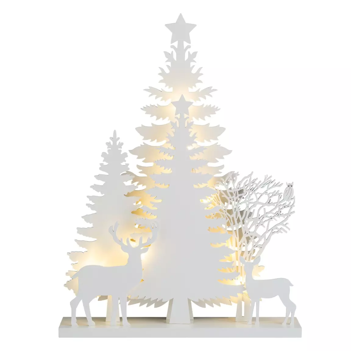 Scène lumineuse en bois à piles (H40 cm) Forêt Blanc chaud