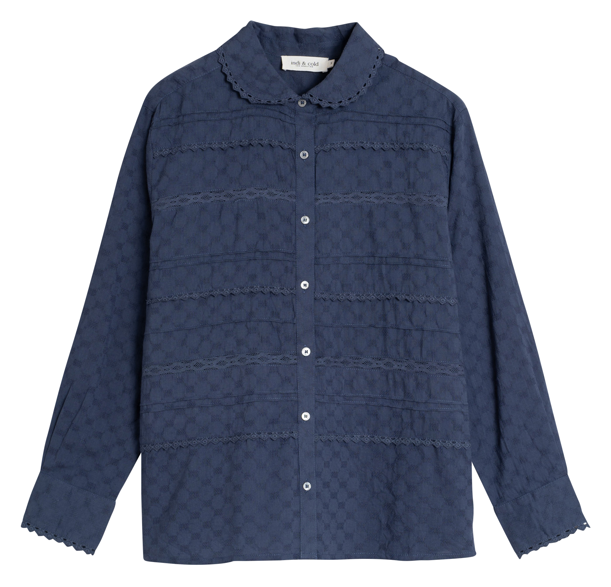 Chemise col claudine en coton bio | Bleu