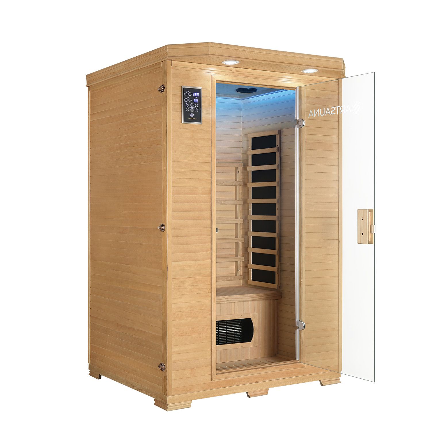 Artsauna Infrarotkabine Oslo mit Triplex-Heizsystem | 2 Personen | Hemlock Holz | 120 x 100 cm